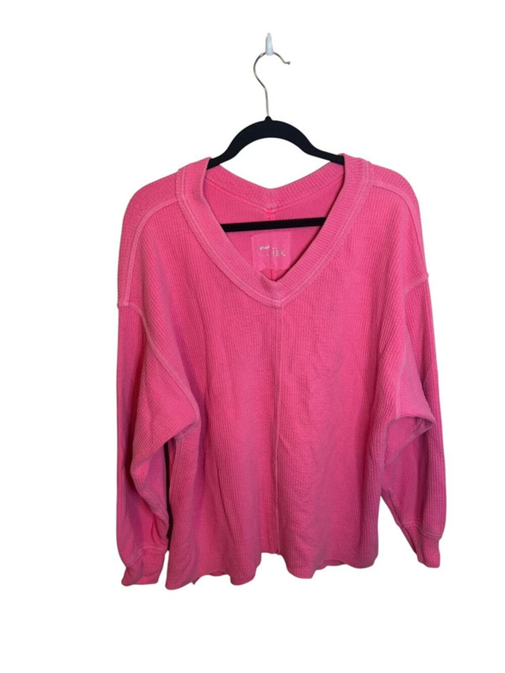Aerie Hot Pink V-Neck Textured Oversized Sweatshirt